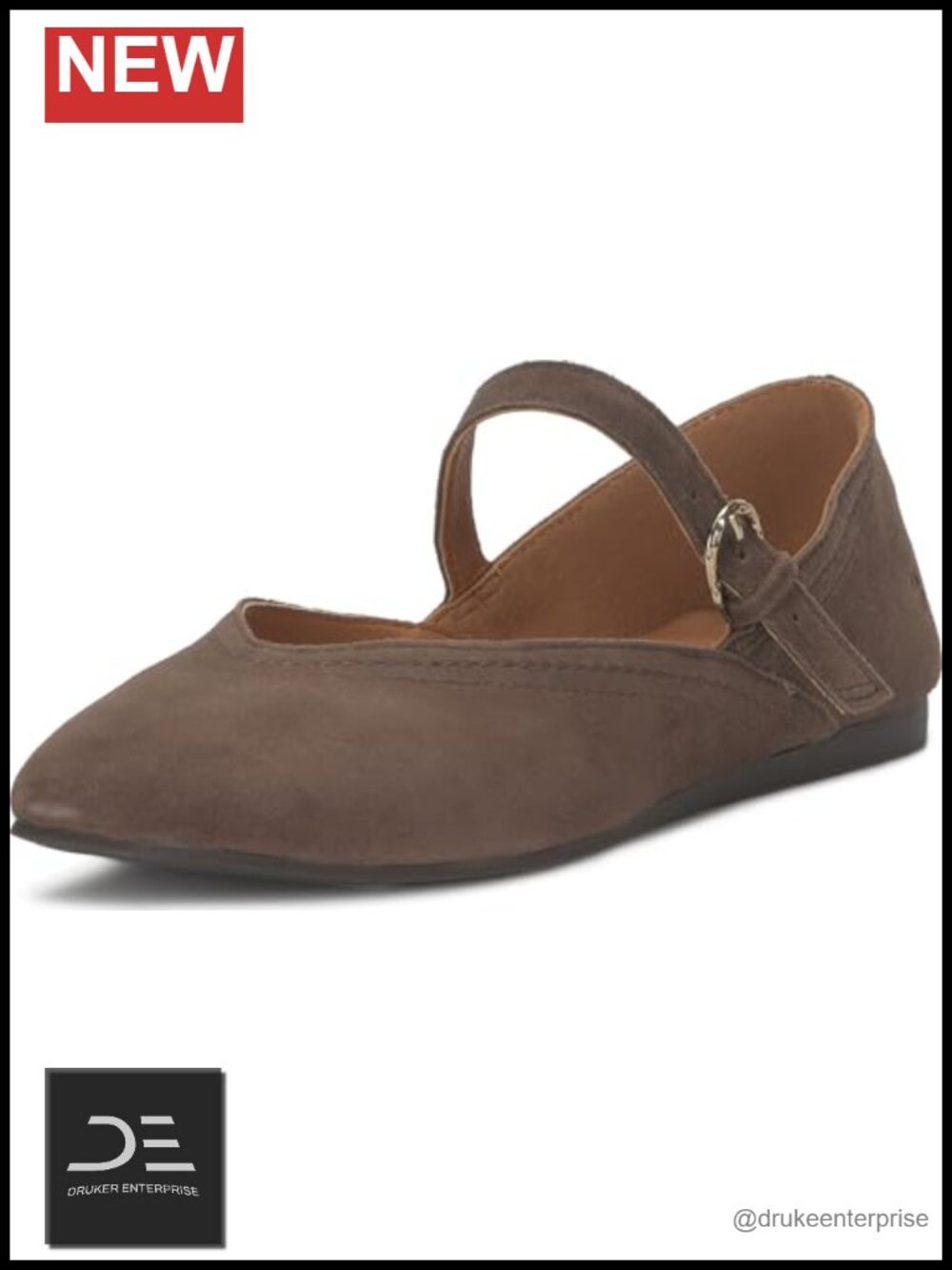 Suede Mary Jane Flats - Almond Toe, Cushioned Insole, Buckle